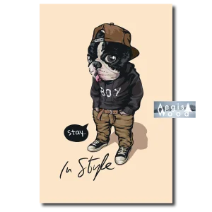 Affiche - Chien hipster en streetwear, hoodie et casquette — illustration « Stay in Style »