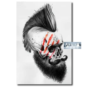 Affiche crâne punk Mitasu avec crête iroquoise et barbe