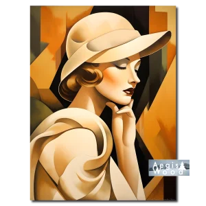 Affiche — élégante au chapeau, portrait féminin de style Art déco aux tons chauds