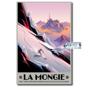 Affiche "La Mongie" Skieur et Pic du Midi
