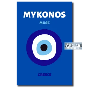 Affiche "Mykonos" Œil Grec Bleu Minimaliste