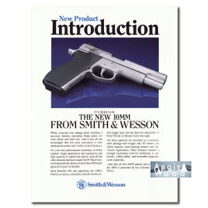 Affiche publicitaire (rreporuction) vintage pour le lancement du pistolet Smith & Wesson Model 1006