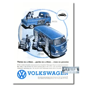 Affiche publicitaire vintage pour le Volkswagen Truck dans les années 1960