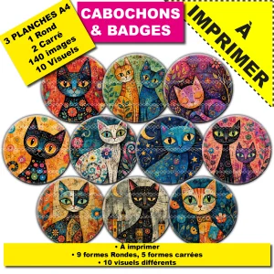 IMAGES POUR CABOCHONS & BADGES : Chats stylisés