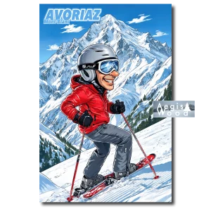 Affiche "Avoriaz Mont-Blanc" Skieur en Caricature