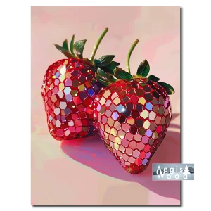 Affiche "Fraises Disco" Fruits à Effet Mosaïque Miroir