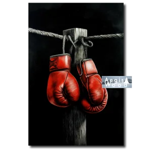 Affiche "Gants de Boxe Suspendus" sur Fond Noir