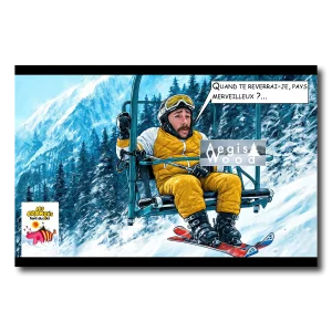 Affiche — caricature scène du film Les bronzés font du ski" 1979 - Illustration Parodique